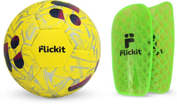 Flickit Smart Football+Pro Hex Shin Guard (M) Combo with AI App Tracking |For Ages 8-12| Football - Size: 4