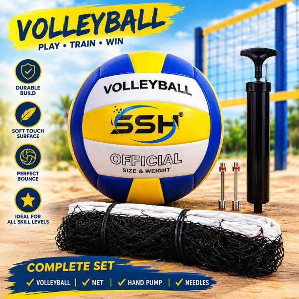 VSM SHIV PVC Official Weight & (Size-5) Volleyball With Nylon Net and Air Pump Volleyball - Size: 5