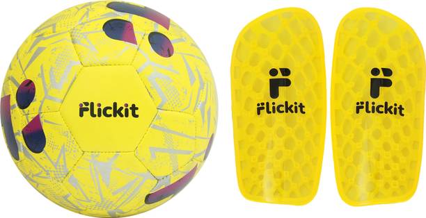 Flickit Smart Football + Pro Hex Shin Guard (M) Combo| AI-Enabled Ball with App Tracking Football - Size: 4