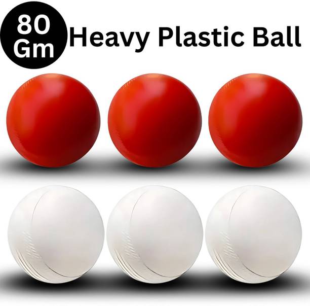 Nongi Heavy Plastic Ball White Red Non Toxic (Pack of 6 | 80gm Per Ball) Cricket Training Ball