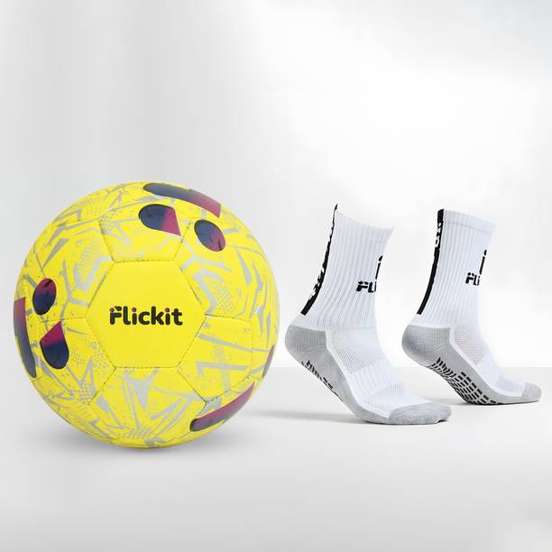 Flickit Sports Combo – Smart Football with AI App (Ages 8-12) & Short Grip Socks (L) Football - Size: 4