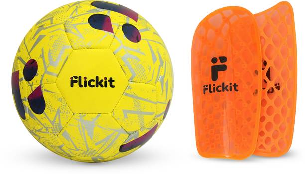 Flickit Smart Football+Pro Hex Shin Guard (M) Combo with AI App Tracking |For Ages 13+| Football - Size: 5