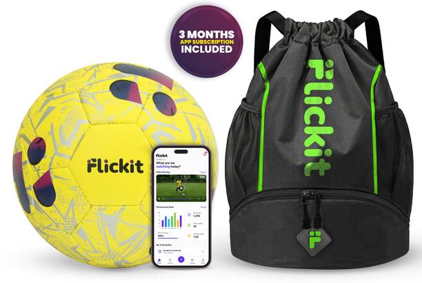 Flickit Sports Combo – Black Drawstring Bag & Smart Football with AI App (Ages 13+) Football - Size: 5