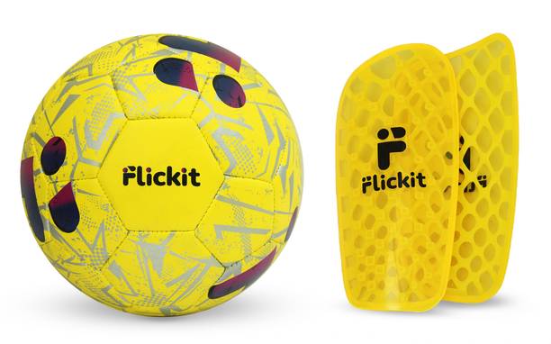 Flickit Smart Football+Pro Hex Shin Guard (M) Combo with AI App Tracking |For Ages 13+| Football - Size: 5