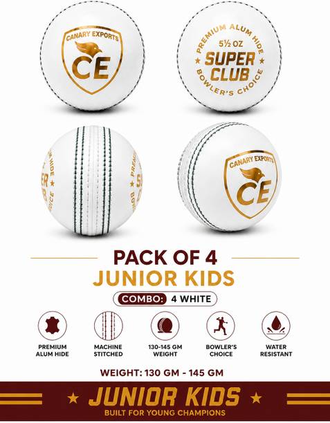 CANARY EXPORTS JR Cricket Leather Ball Pack of 4 Machin...