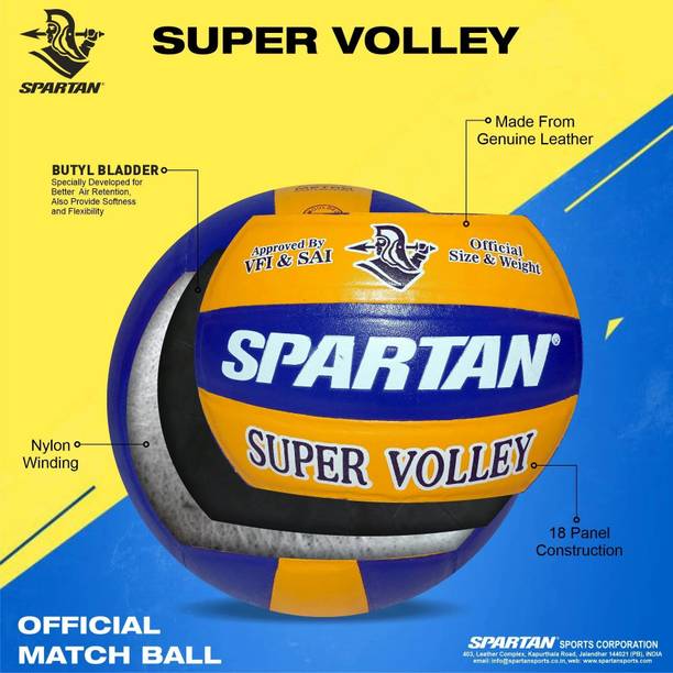 SPARTAN Spirit SUPER VOLLEY Leather (Approved By VFI) Volleyball - Size: 4