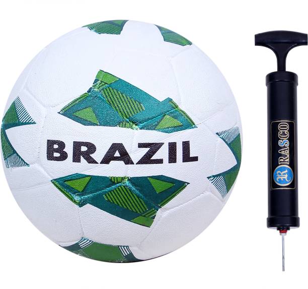 RASCO BRAZIL MACHINE STITCHED FOOTBALL WITH BLACK PUMP SIZE 5 Football (WHITE) Football - Size: 5