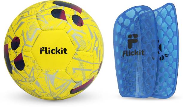 Flickit Smart Football+Pro Hex Shin Guard (M) Combo with AI App Tracking |For Ages 8-12| Football - Size: 4