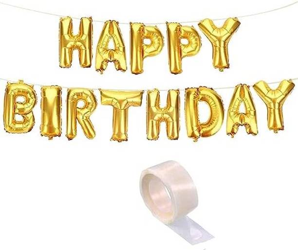 PMW Gold Colour Happy Birthday Letter Foil Balloon Disposable Balloon Helium Tank