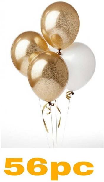VISHAL Metallic White Golden Balloon Birthday Set Disposable Balloon Helium Tank