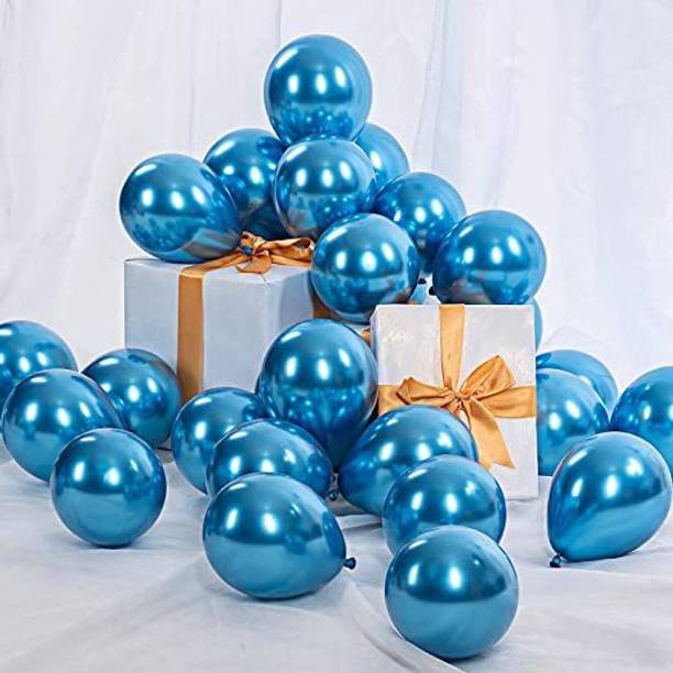 PMW Metallic Chrome Blue Balloons - 12 Inch - 50 pcs Disposable Balloon Helium Tank