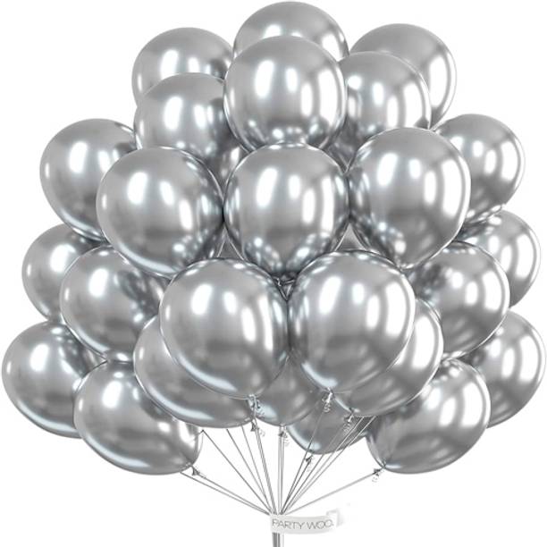 PMW Silver Metallic Chrome Latex Balloons - 50 pcs Refillable Balloon Helium Tank