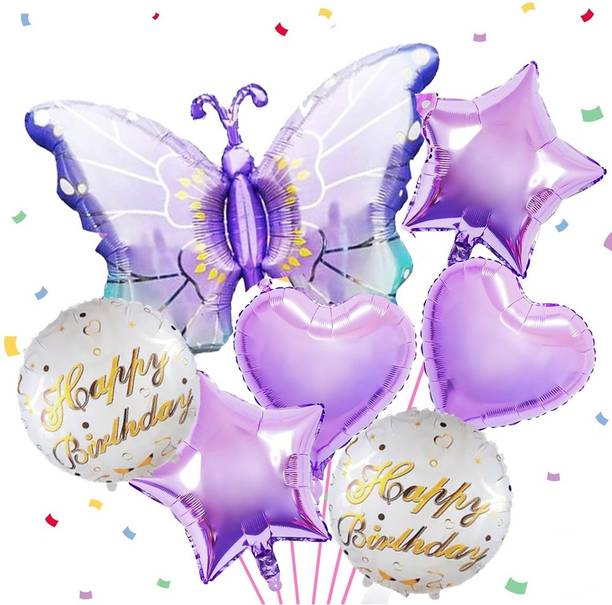 PopTheParty Printed Purple Butterfly With Heart & Star Foil For Birthday Party Decoration Balloon