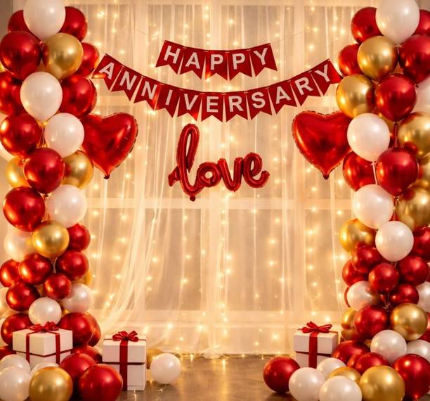ballooooify Solid Royal Red Gold Love Luxe Romantic Bed Decoration Setup Balloon