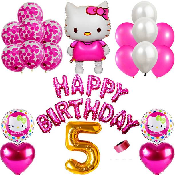 Bubble Bells Solid 5th fifth happy birthday hello kitty theme decorations kit items for girls kids Balloon