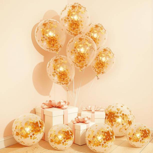 PANKU CREATION Solid 30 Golden Transparent Confetti Balloon for Birthday Baby Sh