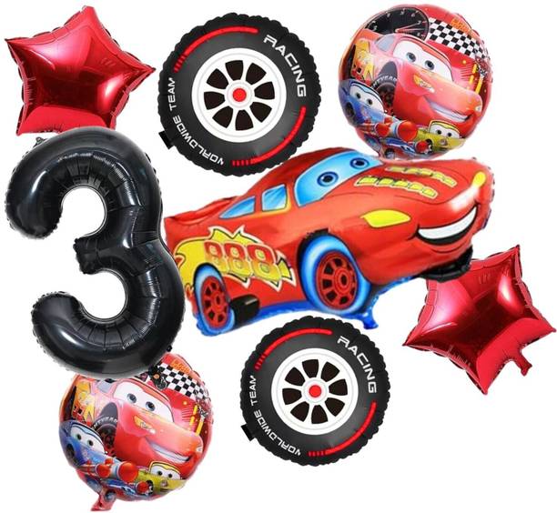 FLICK IN Printed Car Theme 3rd Birthday Decoration Items For Kids Birthday Racing Car Balloon