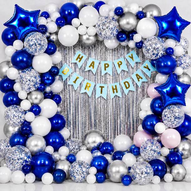 tigorik Solid Royal Blue Silver White Birthday Decor Balloon