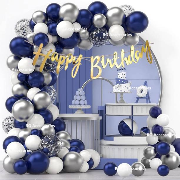R G ACCESSORIES Solid Blue Silver White balloon Combo kit 51 pcs-A Balloon