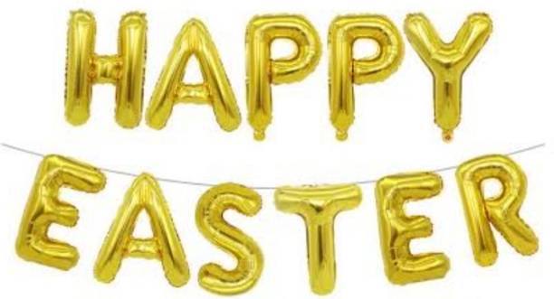 Peach Poppers Solid HAPPY EASTER Golden 16" Foil Balloon For Festival Letter Balloon