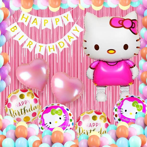 PopTheParty Printed Hello Kitty theme Happy Birthday Decoration items kit Balloon