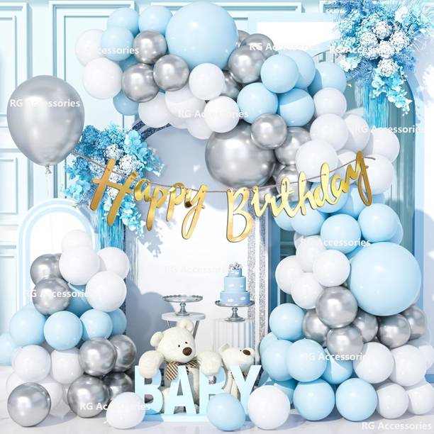 R G ACCESSORIES Solid Skyblue White Silver balloon Combo kit 51 pcs-A Balloon