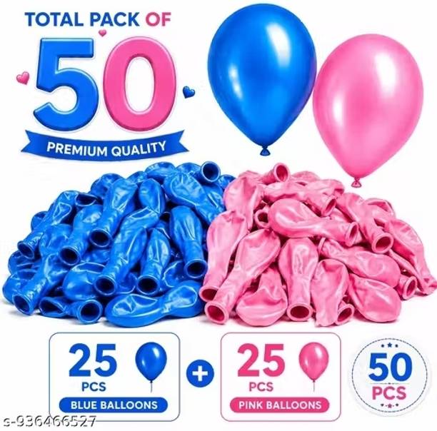 Kapoor stores Solid 50 Pink & Blue Balloons Pack | Metallic Latex Party Balloons for Birthda Airwalker