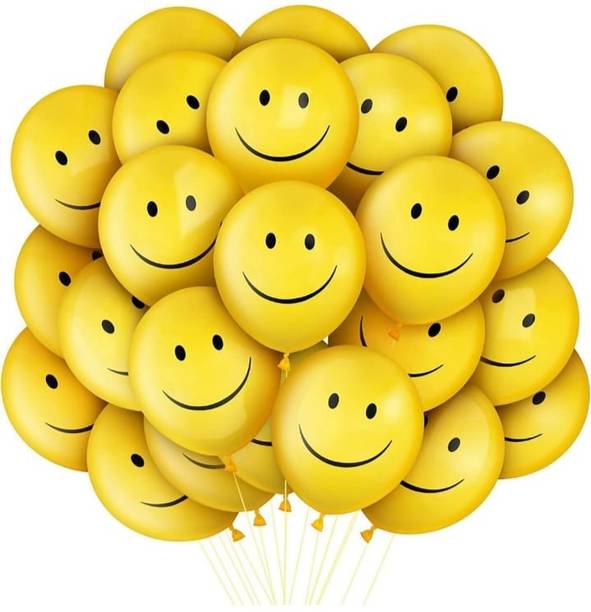 Mosclue Printed Yellow Smiley Balloons 25 Pcs Printed Face Expression Kids/Party/Birthday Decor Balloon