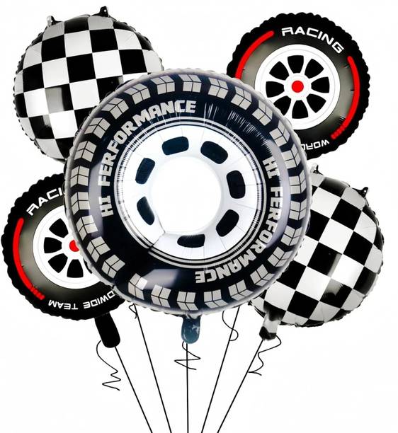 Rozi Decoration Solid Car Tire Foil Balloons for Birthday Decoration Kit Car Theme Balloon