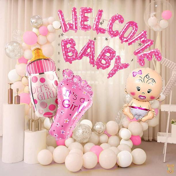 Fundots Printed Baby Girl Welcome Home Decoration Kit For Kids Birthday Party Decoration Balloon