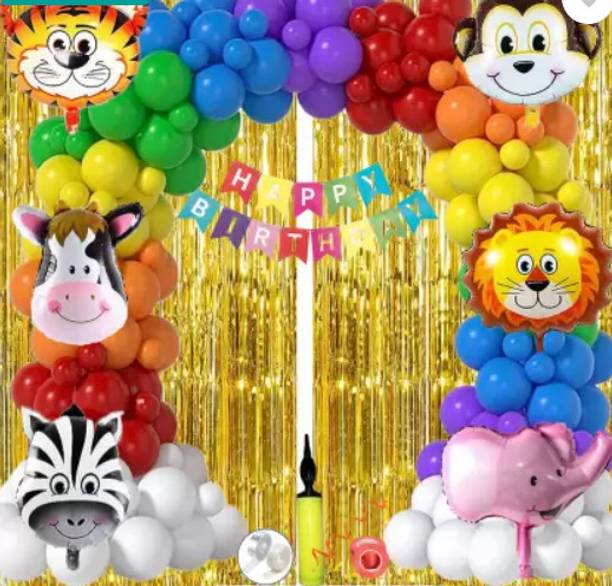 PARTY BREEZE Solid jungle animal theme birthday party decorations items kit combo set kids children Balloon