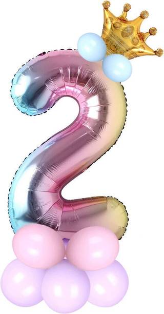 Party Bird Solid Birthday/Anniversary Decoration Pastel Balloons,Crown,2 Number Foil Balloons Set Balloon
