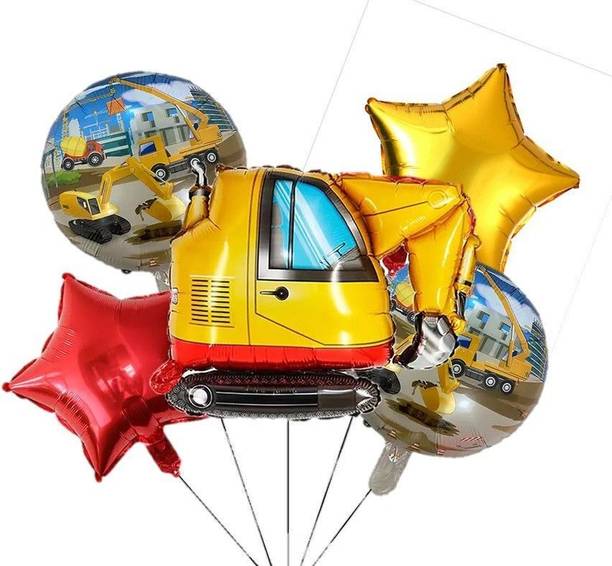 Bash N Splash Printed Helium Quality Construction theme Digger Supershape Party Foil Balloon 5 Pc Balloon