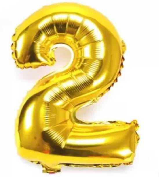 firstbuy Solid Helium Solid 2 No. foil Balloon in Golden Color for Party Decoration. Balloon (Gold, Pack of 1) Balloon
