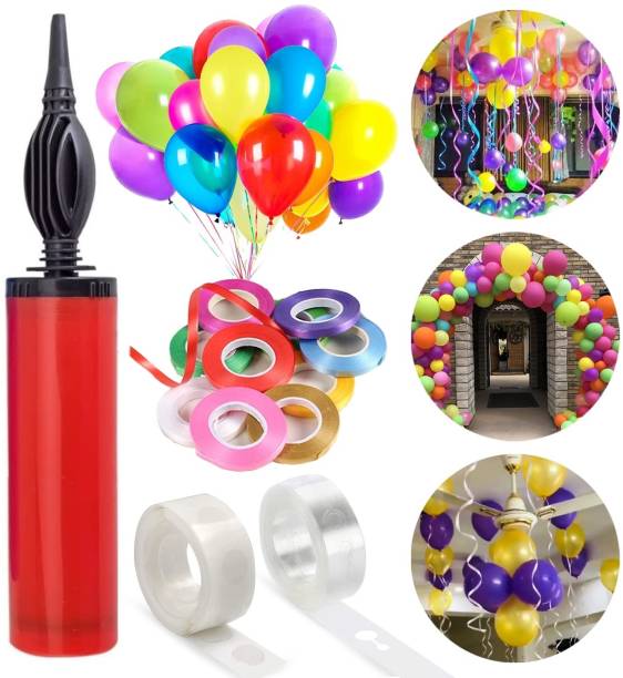 RJV Global Solid Balloon Decorating Garland -1Tape Strip,1Glue dot,1Balloon Pump, 4 Ribbon Balloon Bouquet