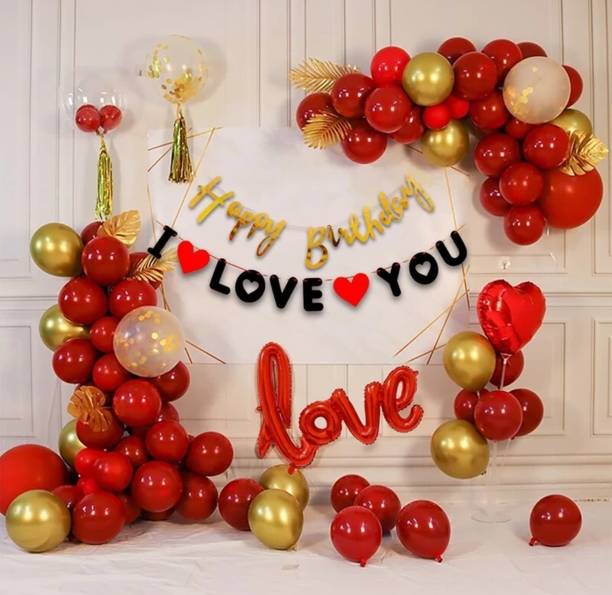 Mooke Solid Love Theme Happy Birthday Decoration Kit for Loved One Balloon