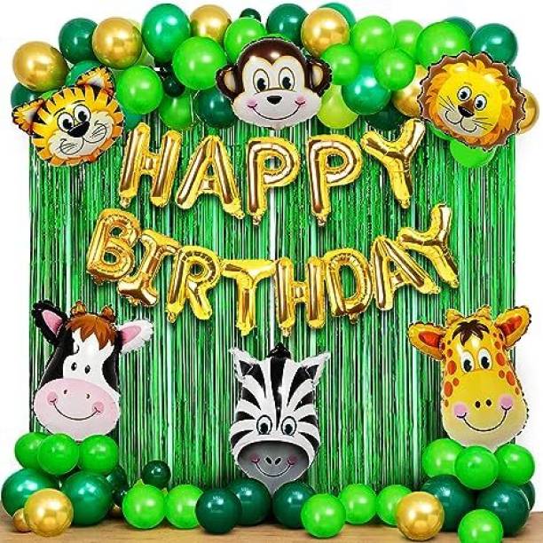 PARTY MIDLINKERZ Solid Printed Happy Birthday Animal kit - 49 Pcs for Birthday Decor Balloon