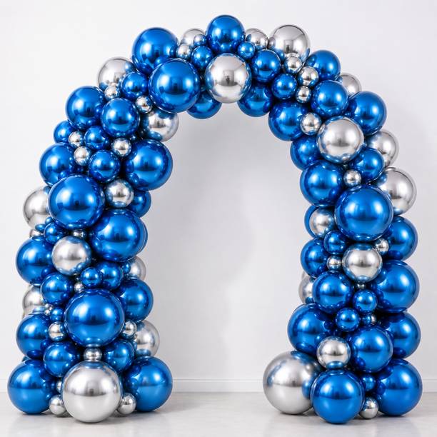 ANILOONS Solid Luxury Blue Silver Balloon Arch Kit for Birthday Party Decoration Balloon