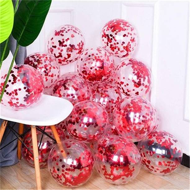 PANKU CREATION Solid 10 Red Transparent Confetti Balloons for Birthday, Baby Sho
