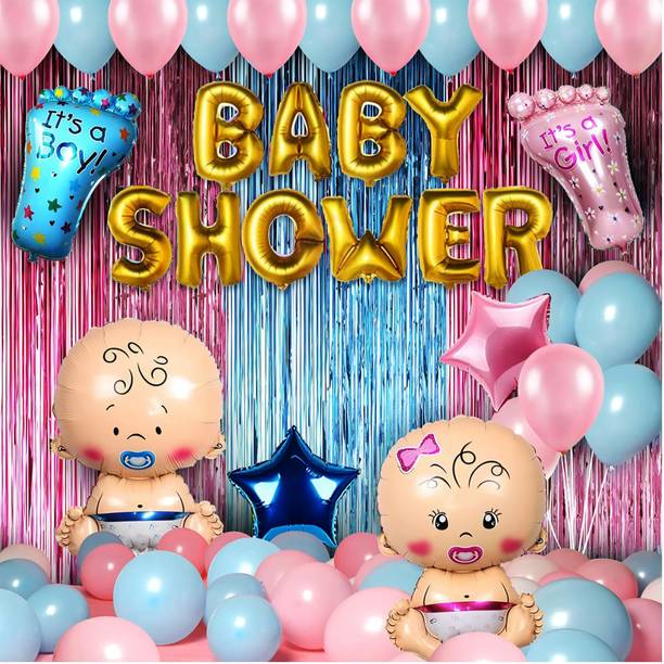 ZAMBOOREE Printed Baby Shower Combo Decorations Set - Huge 50 Pcs Baby Shower Backdrop Decoration Balloon