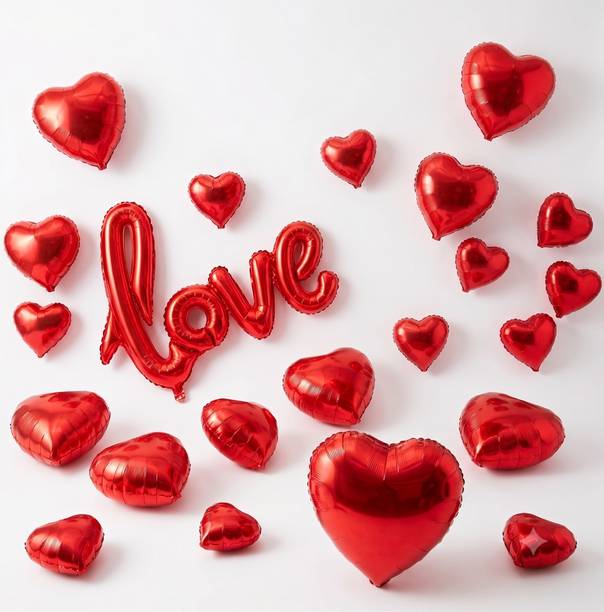 savira creation Solid Red Heart & Love Foil Balloon Combo (Pack of 11) Balloon