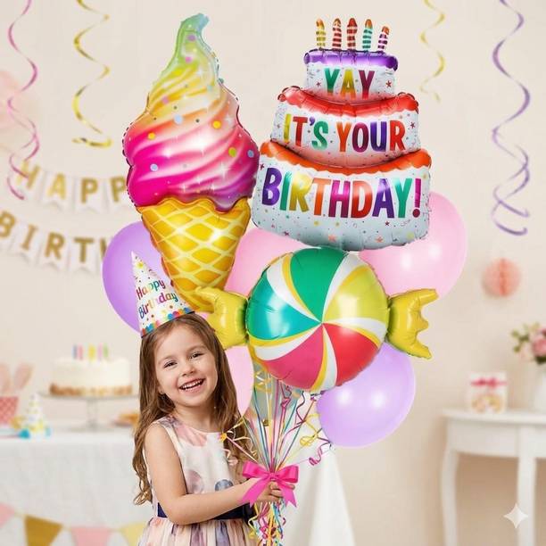 TOYXE Printed Ice Cream Foil Balloon With Pastel Balloons Balloon