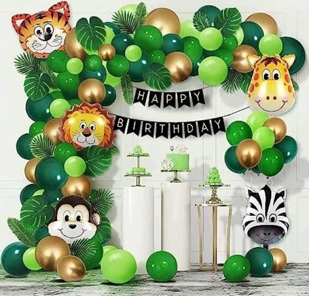 PARTY MIDLINKERZ Solid Printed Happy Birthday Animal kit - 78 Pcs for Birthday Decor Balloon