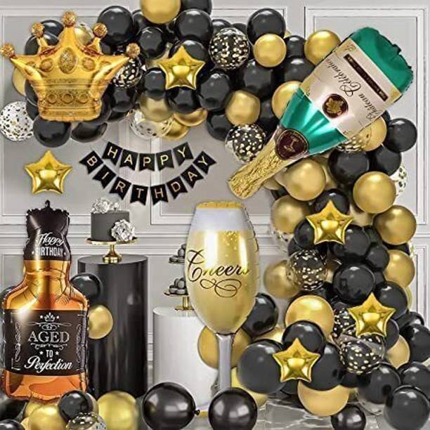 BALSY Solid 64 pcs birthday decoration kit with glass and bottle for boy,husband,girl combo Balloon
