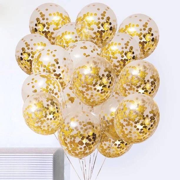 PARTY MIDLINKERZ Printed Golden Confetti Balloons for Decoration - 12Pcs For
 Golden Decorating Balloon Garland, Helium Balloons for Happy Birthday Decorations ,Baby Shower,Party Supplies, Anniversary, Bachelorette Bride To be,Pink Gold Blush Balloons Decor Kit For Girls,Women Birthday Decoration In Girls,Kids Parties Theme Balloon (Pack of 12) Balloon