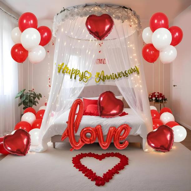 प्राइम राइज़ सॉलिड Happy Anniversary Decoration Items - 61pcs, Happy Anniversary Banner गुब्बारा