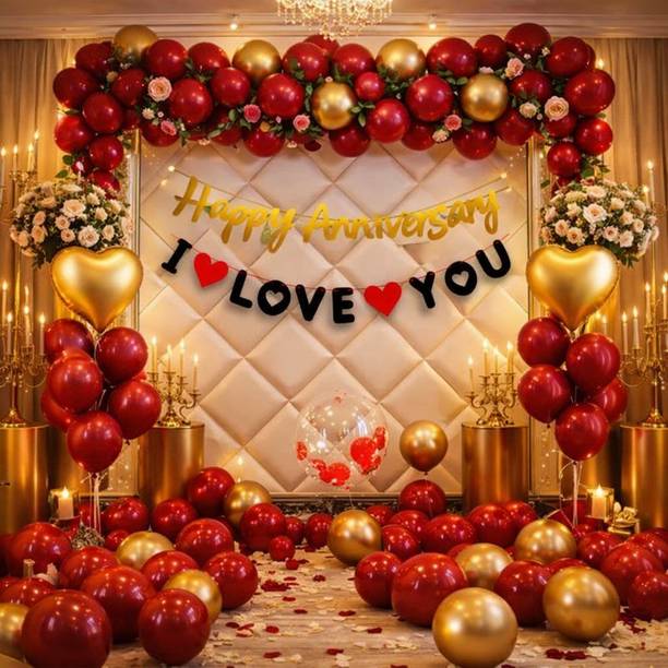 तिगोरिक सॉलिड Royal Red Gold Anniversary Decor Set गुब्बारा
