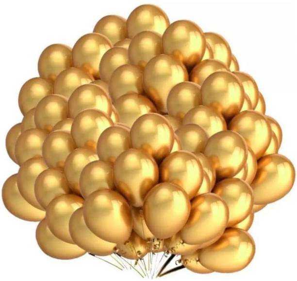 Nutech Solid 12 Inch 100 Pcs Latex Metallic Balloons Helium Balloons Party Decoration (Gold) Balloon