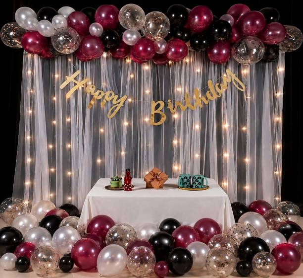 tigorik Solid Royal Burgundy Black Silver Birthday Decor Balloon