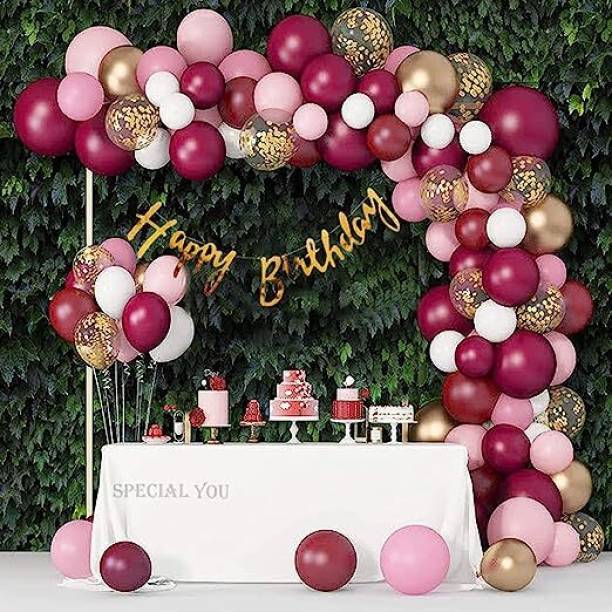 PARTY MIDLINKERZ Solid Burgundy Pink Balloons girl birthday decoration kit, Light with Confetti Balloon
